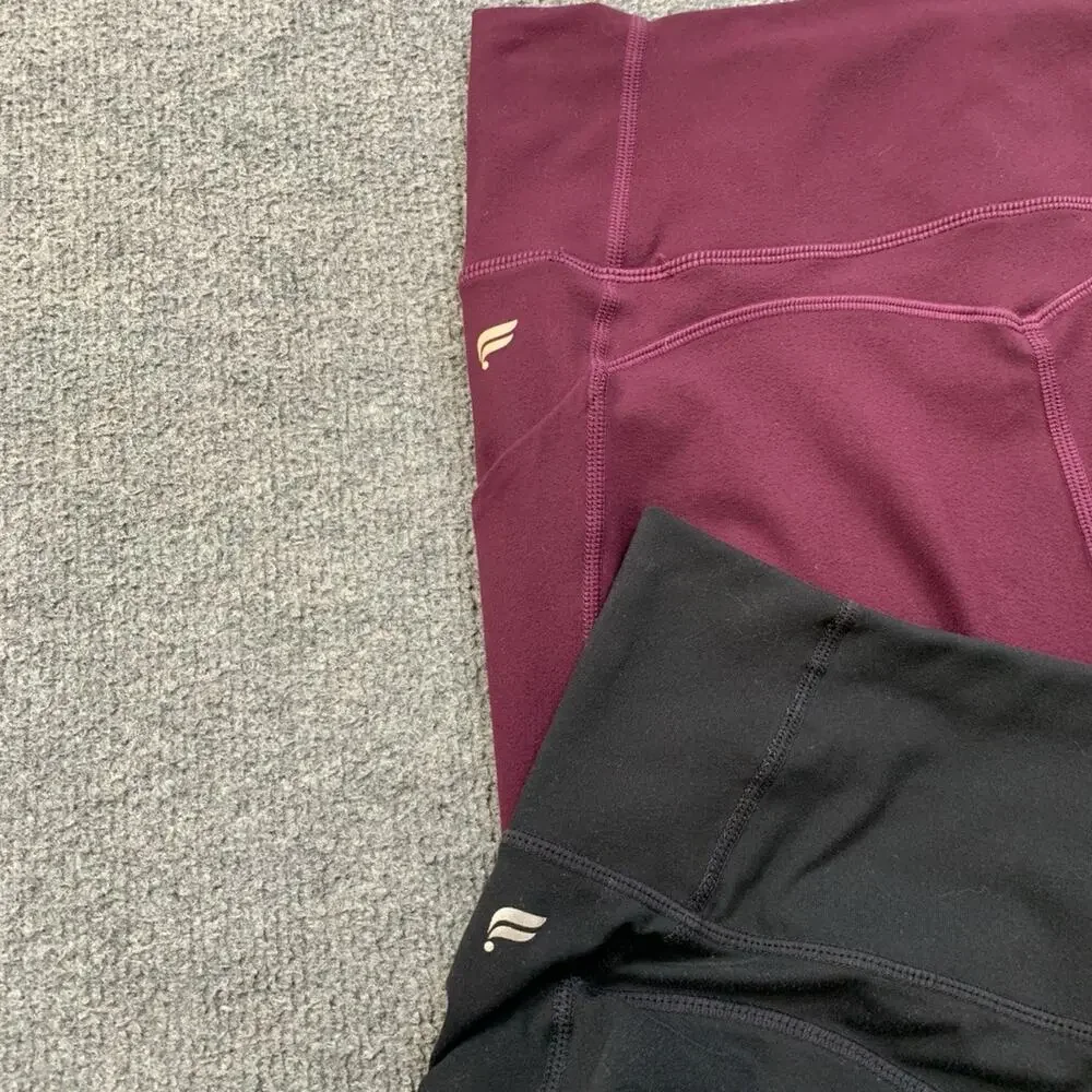 Fabletics Leggings Womens M Medium Black Eggplant PureLuxe High Waisted Crop 2PC